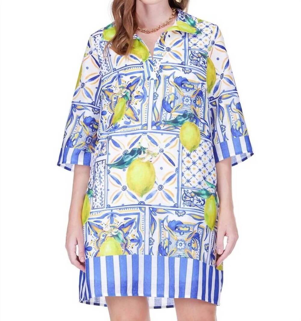NEW JADE lemon tiles dress in blue